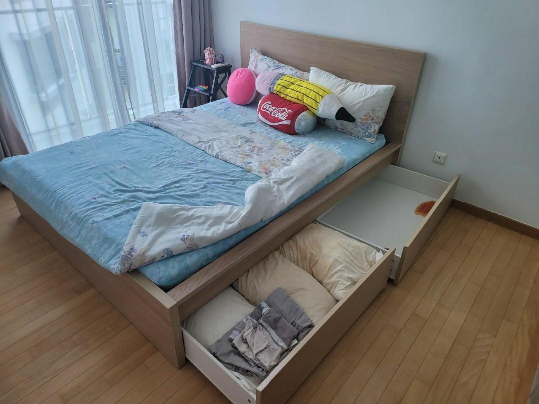 Keppel Bay ikea queen bed with storage, Furniture & Home Living