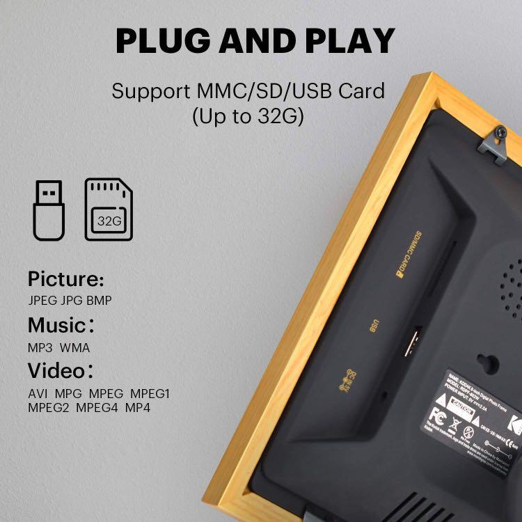 KODAK RDPF802V Wood Digital Picture Frame 8 inch 8GB Memory with