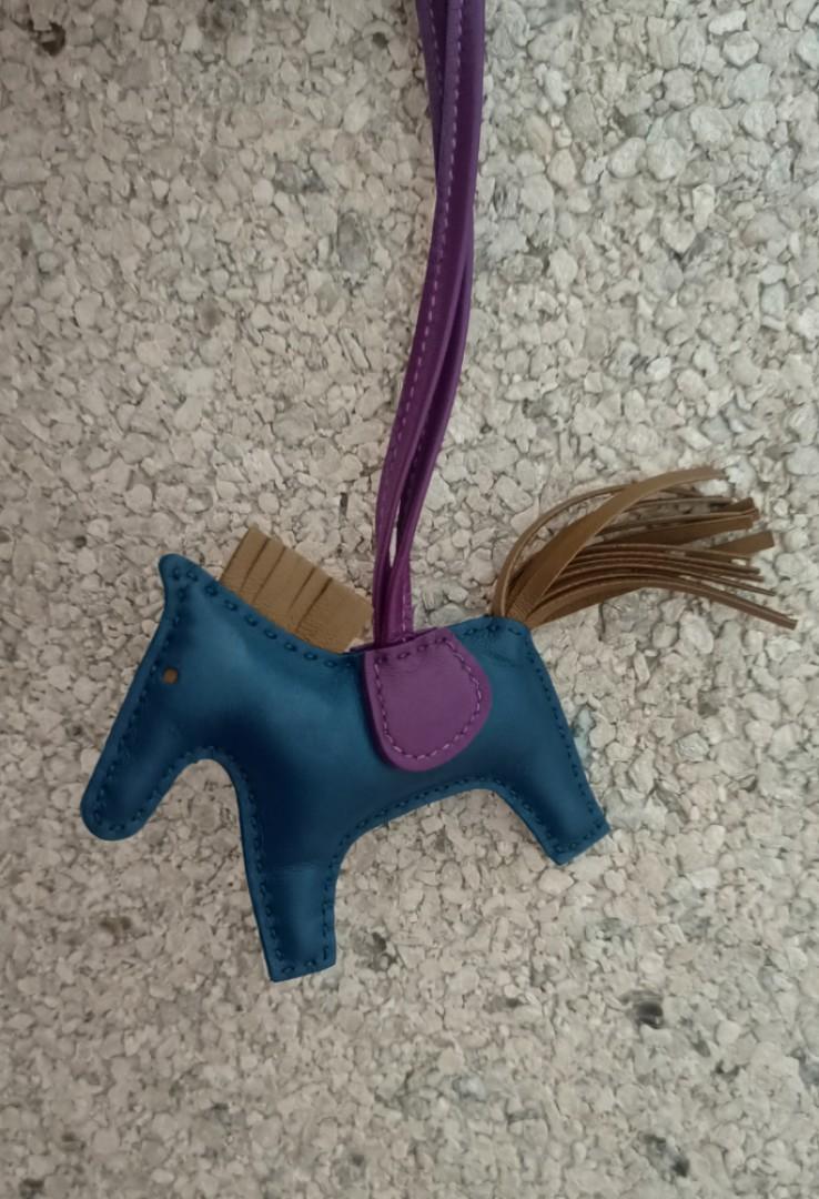 Hermes Celeste Bleu de Malte Kraft Milo Lambskin Leather Grigri Rodeo Horse GM Bag Charm