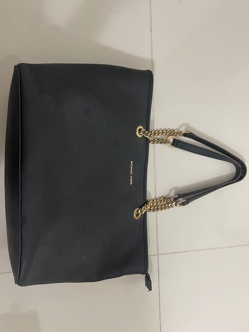 Michael Kors Gold Chain Black Tote Bag 