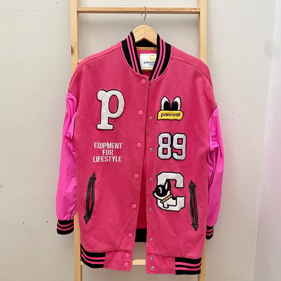 PANCOAT PINK VARSITY JACKET, Women's Fashion, Tops, Longsleeves on