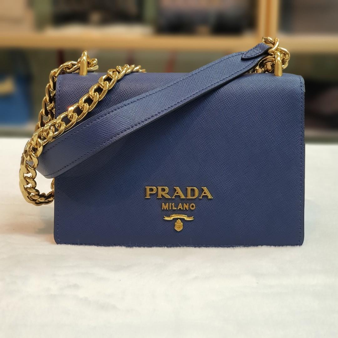 PRADA LEATHER SLING BAG WITH FLAP AND GOLD PRADA MILANO