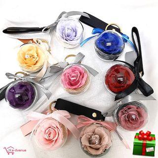 Preserved Flower Rose Keychain Handbag Charm Accessories PU Leather. Mothers Day, Birthday, BFF Bridesmaid Gift