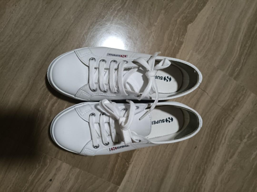 white leather superga platform