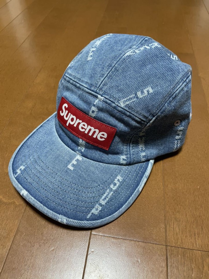 Supreme Logo Stripe Jacquard Denim Camp Cap, Men's Fashion