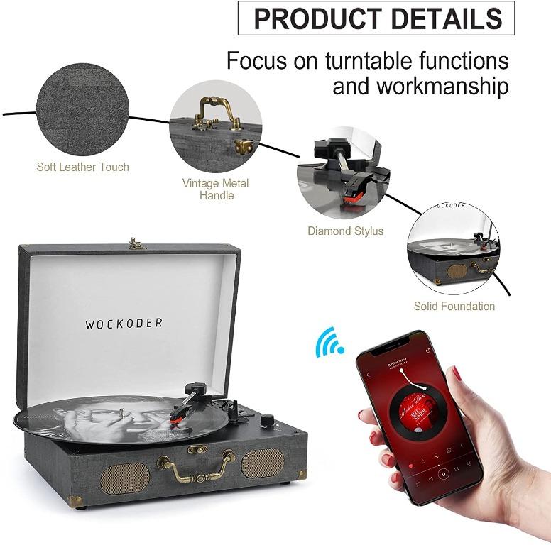 Wockoder Suitcase Turntable Record Player Turntable for Vinyl Record ...