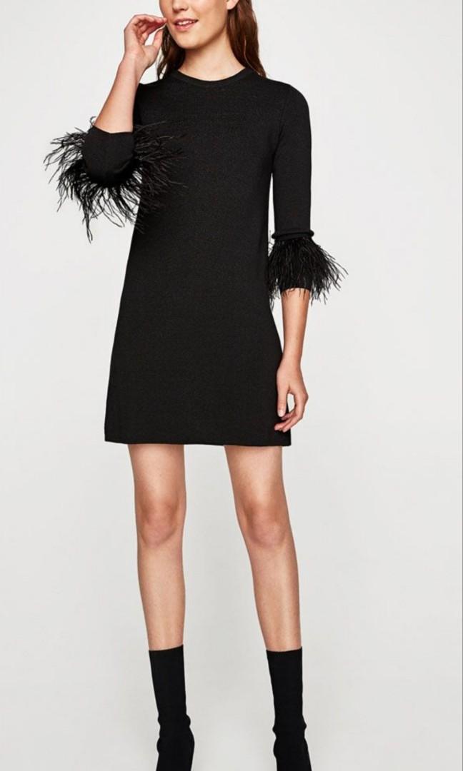 Zara Black Feather Sleeve Dress, Women's Fashion, Dresses & Sets, Dresses  on Carousell