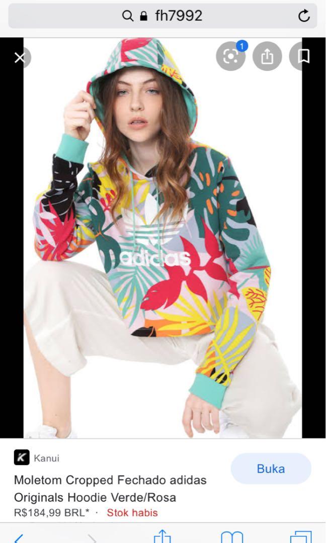 ADIDAS TROPICALAGE CROPPED HOODIE Fesyen Wanita Pakaian Wanita Atasan di Carousell