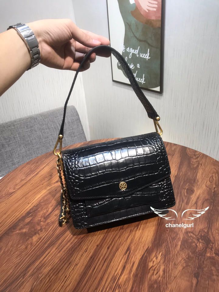 Auth Tory Burch Croc Embossed Robinson Convertible Shoulder Bag brown with  chain strap, Women's Fashion, Bags & Wallets, Purses & Pouches on Carousell