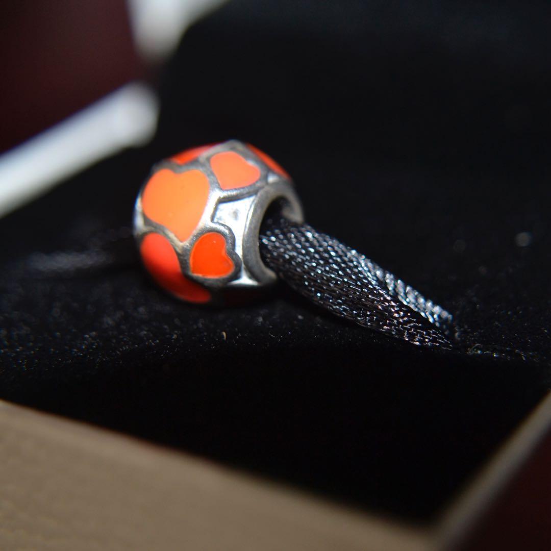 Authentic PANDORA Charm Red Orange Heart Bead