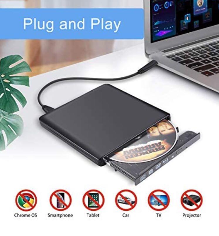 Biscon External Bluray DVD Drive, Portable USB 3.0 External Blu Ray