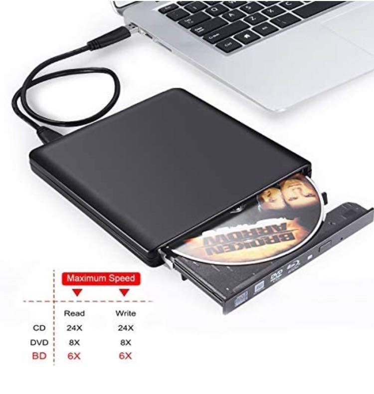 Biscon External Bluray DVD Drive, Portable USB 3.0 External Blu Ray
