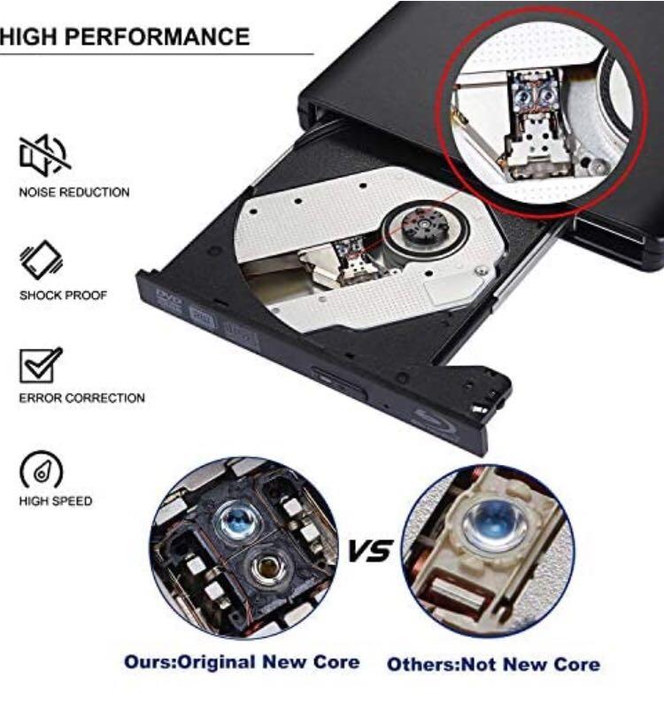 Biscon External Bluray DVD Drive, Portable USB 3.0 External Blu Ray