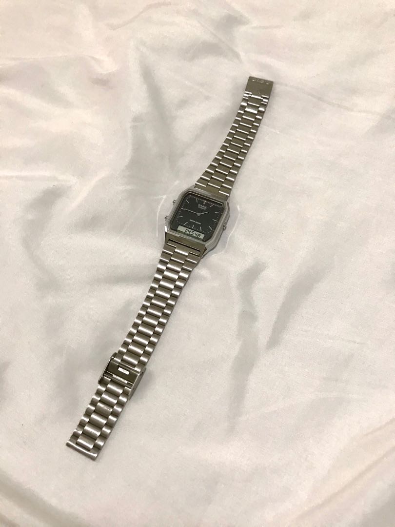 Casio Silver Watch Black Face, Women's Fashion, Watches & Accessories