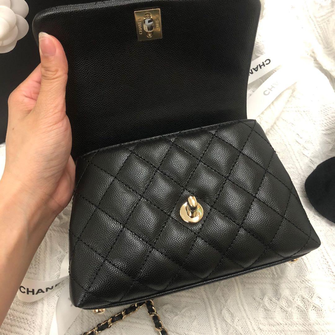 Chanel 19cm mini coco handle 黑金 2021 新款皮內里, 名牌, 手袋及銀包 Carousell