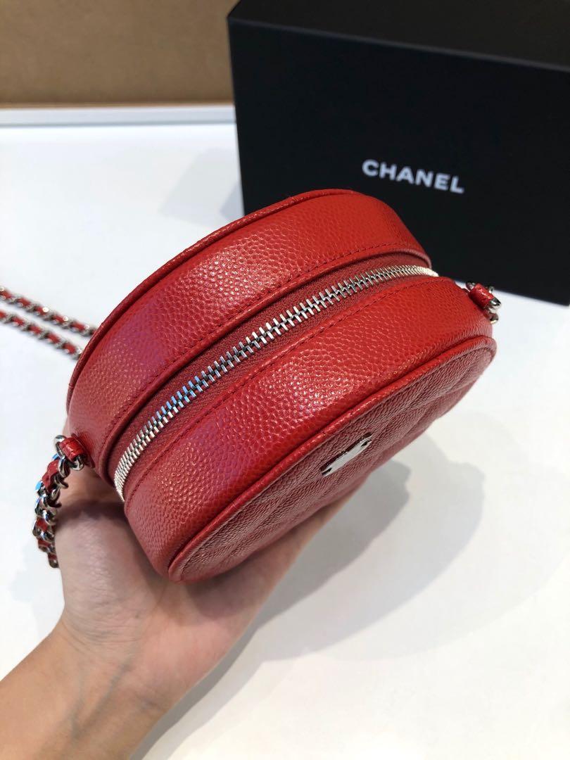 Chanel Round Coin Purse in Red Caviar and LGHW