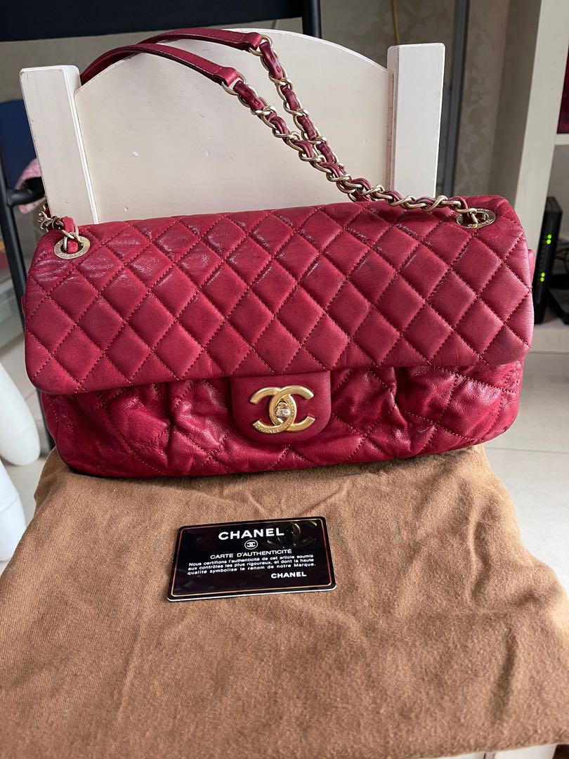 Chanel classic flap red iridescent calfskin should bag fixed price