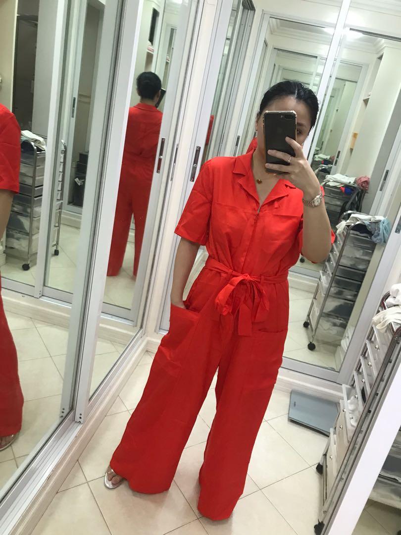 French connection red jumpsuit discount