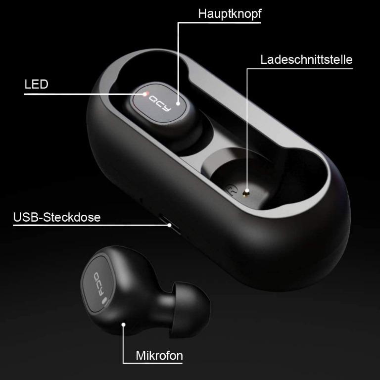 HOMSCAM QCY T1 Bluetooth Earphones in Ear Bluetooth 5.0 Headphones Stereo Mini Sports Wireless Bluetooth Headset with Portable Mini Charging Box and