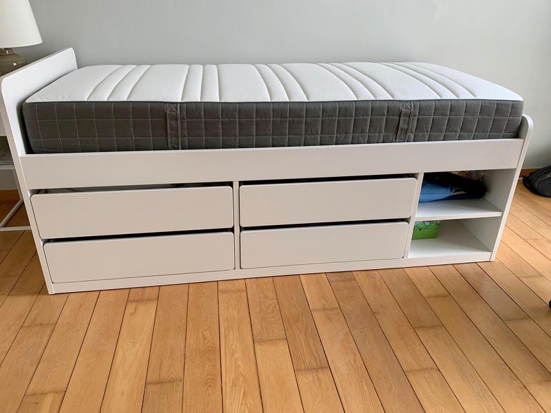 IKEA SLAKT Storage Bed Frame with HOVAG Mattress, Furniture & Home