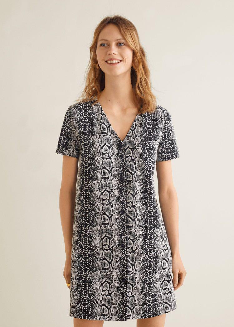 Mango Snake Print V Neck Shift Dress Women s Fashion Tops Sleeveless on Carousell
