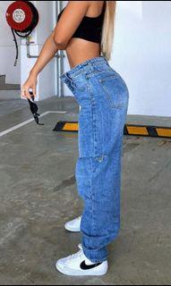PLT thigh split mid wash jeans