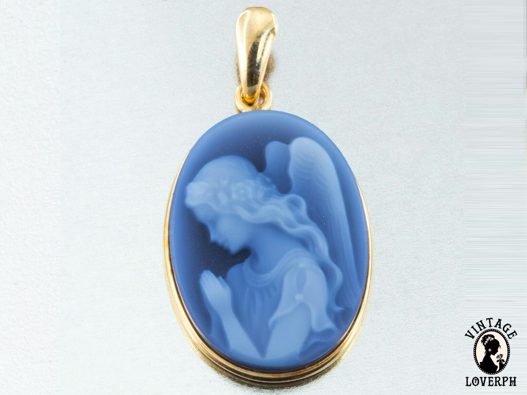 Blue cameo angel necklace deals