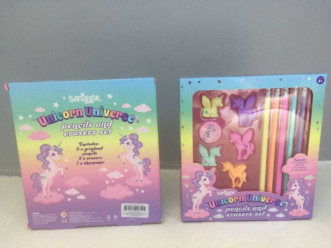 Smiggle Unicorn Pencil and Eraser Set, Hobbies & Toys, Stationary