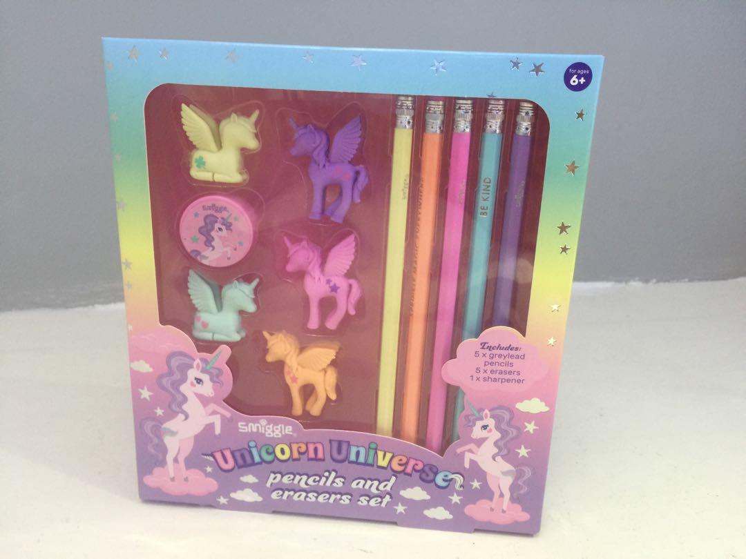 Smiggle Unicorn Pencil and Eraser Set, Hobbies & Toys, Stationary