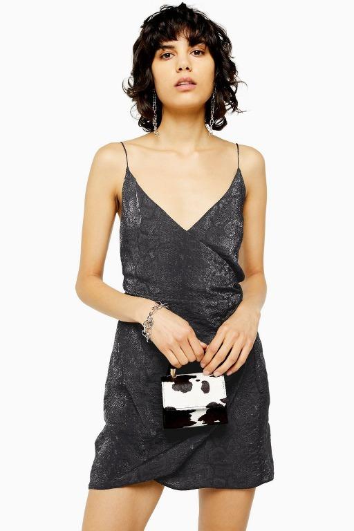 TOPSHOP Snake Print Wrap Mini Slip Dress Women s Fashion Dresses