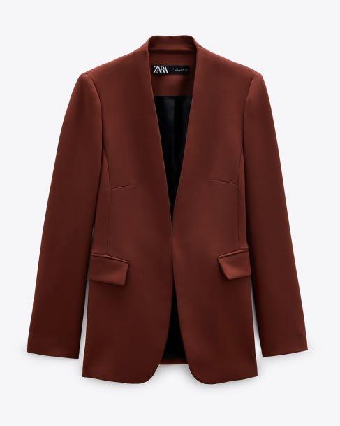 Zara collarless hot sale blazer