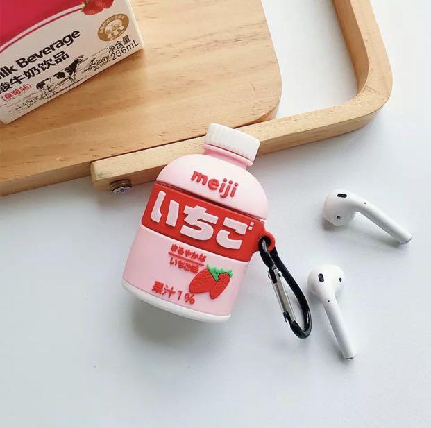 3D Earphone Cases For AirPods Case Cute Bottle Strawberry Milk For Apple Airpods 1/2/pro Protect Cover For Earpods Earbuds Case