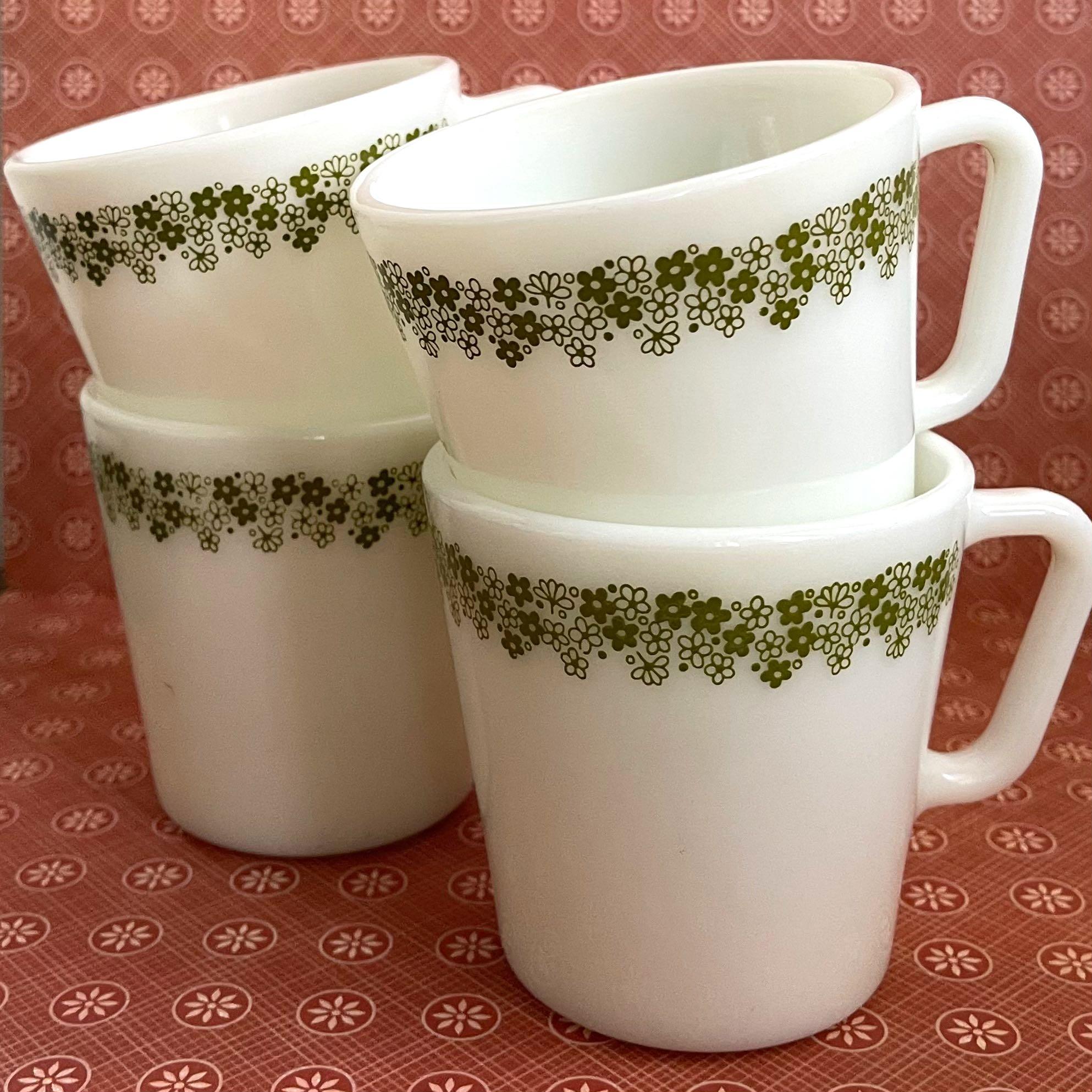 Pyrex Coffee Cups, Set of 2, Spring Blossom, Milk Glass Cups