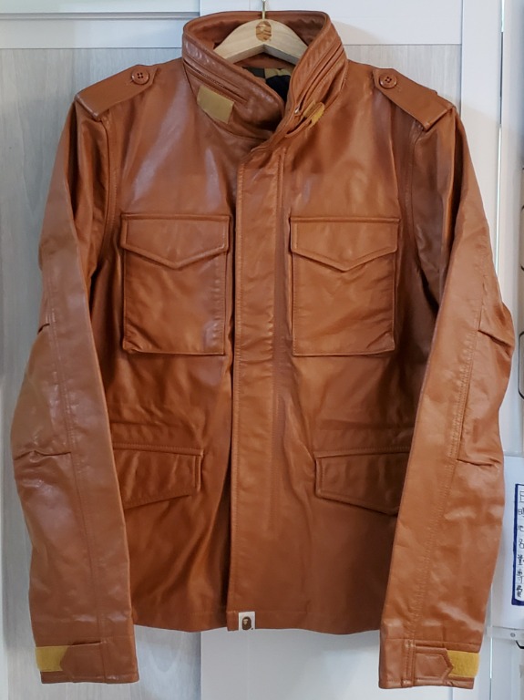 A Bathing Ape M65 Leather Jacket Bape, 男裝, 外套及戶外衣服- Carousell