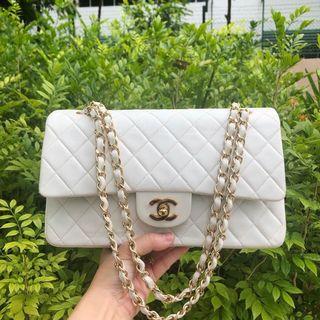 Authentic Chanel Ivory White Classic Flap bag w 24k Gold Hardware