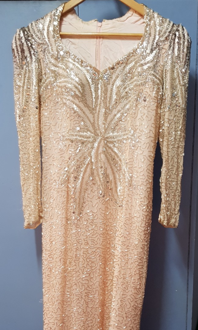 Beige beaded best sale dress