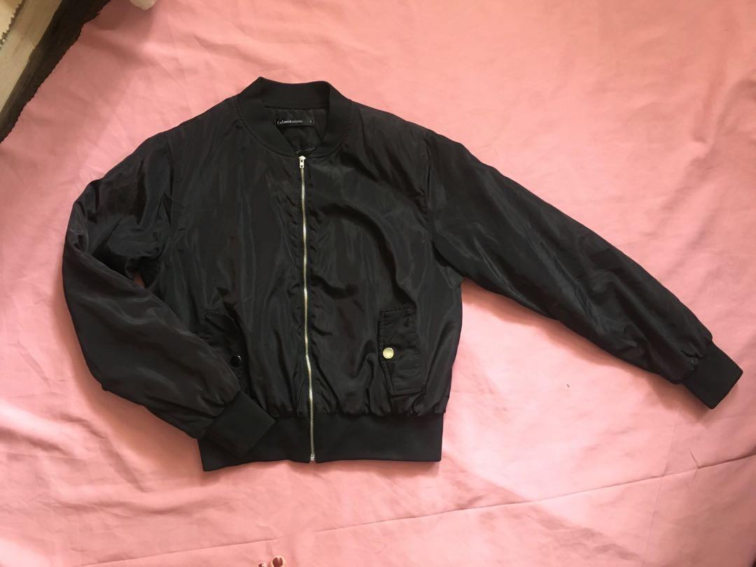 Thick black sales bomber jacket