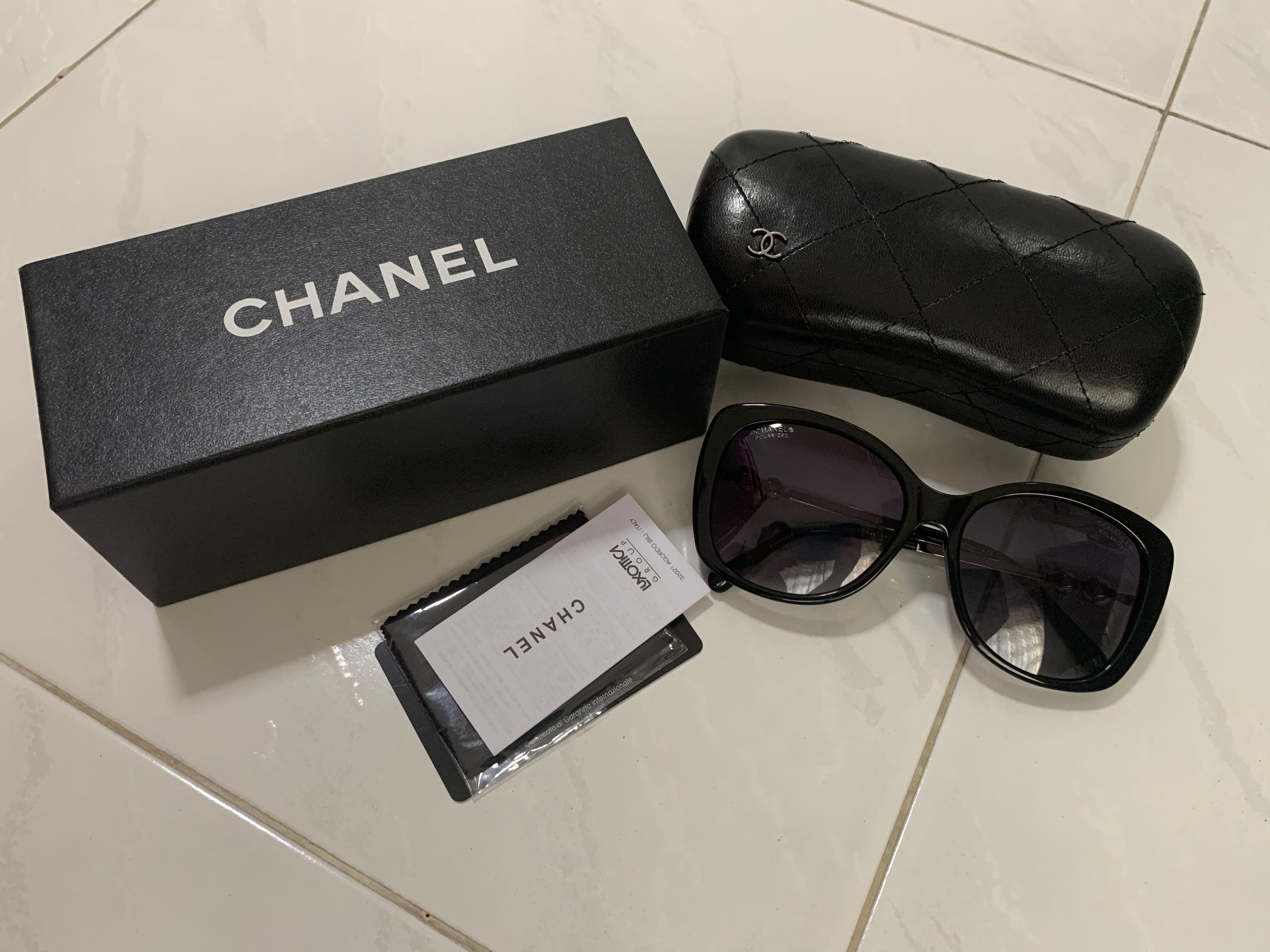 Chanel Acetate 18k White Gold Polarized Butterfly Sunglasses 5429