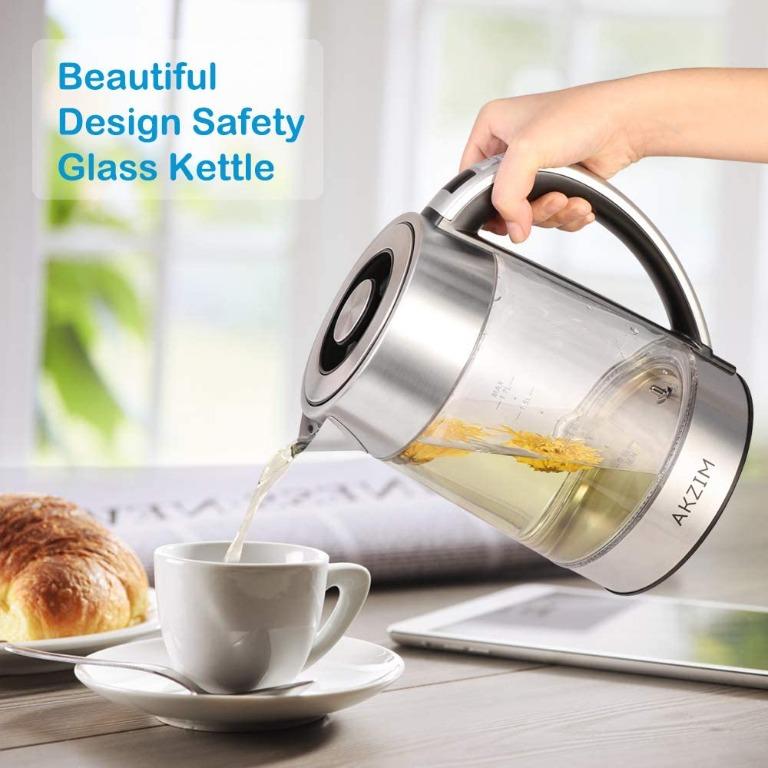 Electric Kettle AKZIM Temperature Control Glass Kettle 2200W Fast Boil Kettle with Keep Warm Function Auto off Boil Dry Protection BPA Free Glass