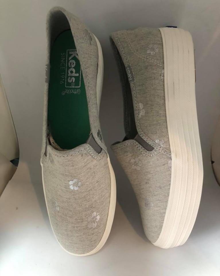 keds gray slip ons