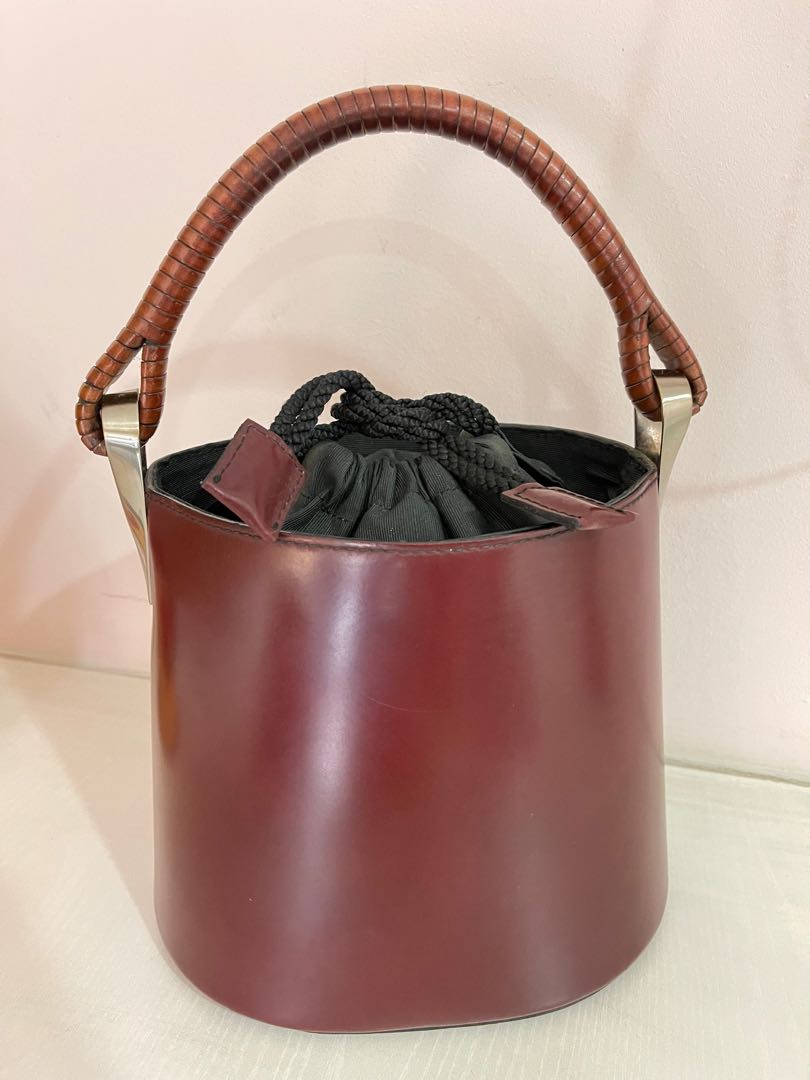 Kenzo Vintage Leather Sac Pagodon 1998 Bucket Bag Maroon
