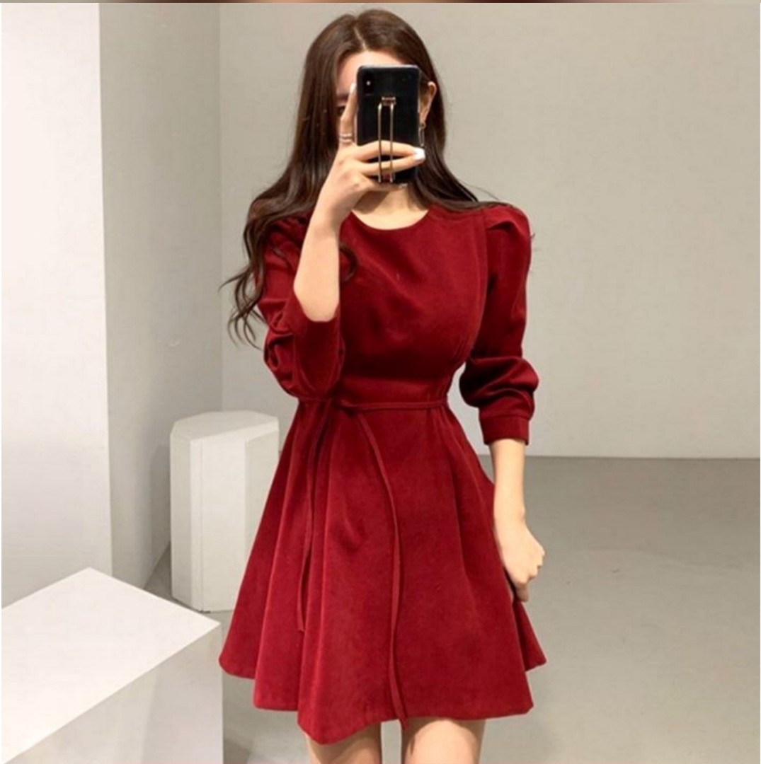 Korean red cheap dress