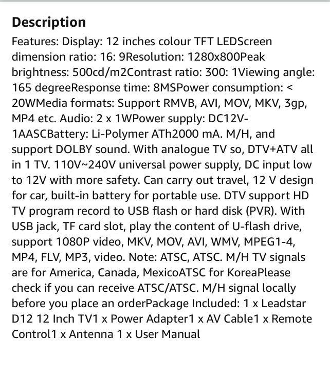 Leadstar D12 Portable 12 inch TV, TV & Home Appliances, TV ...
