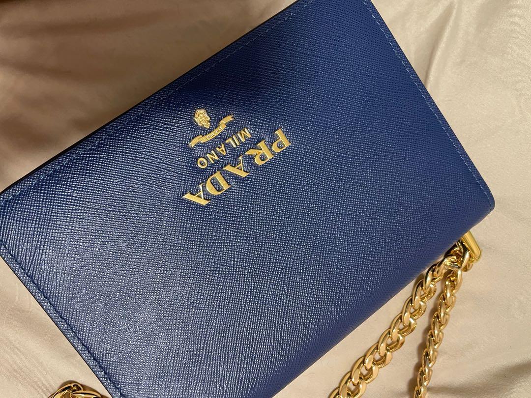 ❗SALE❗AUTHENTIC PRADA Pattina Shoulder Chain Blue Saffiano Leather Cross  Body Bag, Luxury, Bags & Wallets on Carousell