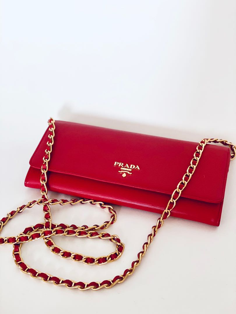 prada red wallet on chain