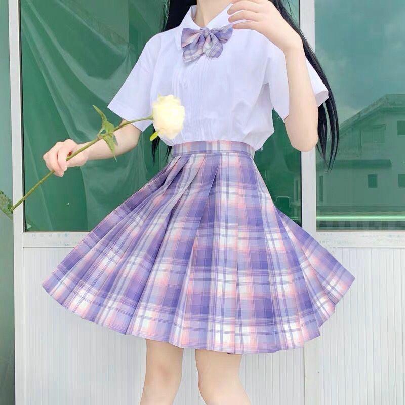 Pastel purple plaid skirt top