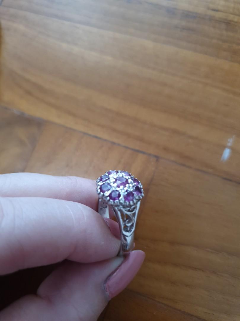 Red Ruby ring (Category: Other Accessories) located in Singapore. Submitted by precious_loots (Listing ID 1068652685, Image 2). Description: 925 silver size 6. 9 rubies..