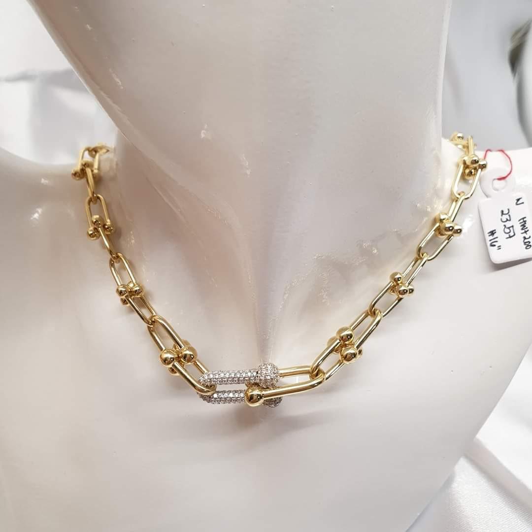 Solid U Link Hardware Chain Bracelet or Necklace 14K Yellow Gold Plated  Silver | eBay