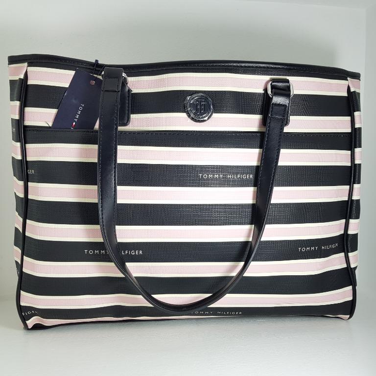 Authentic US Hilfiger Black and Pink Striped Tote Bag, Women's Fashion, Bags Wallets, Cross-body Bags on Carousell