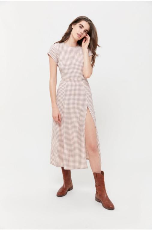 Urban Outfitters Lindsey Cap Sleeve Side Slit Midi Dress in Brown Women s Fashion Tops Sleeveless on Carousell